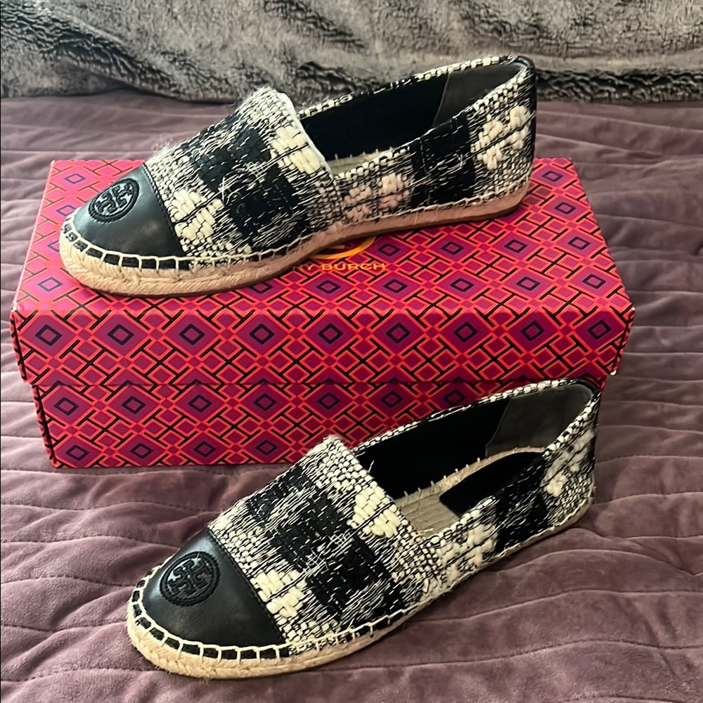 Tory Burch Black and White Espadrilles